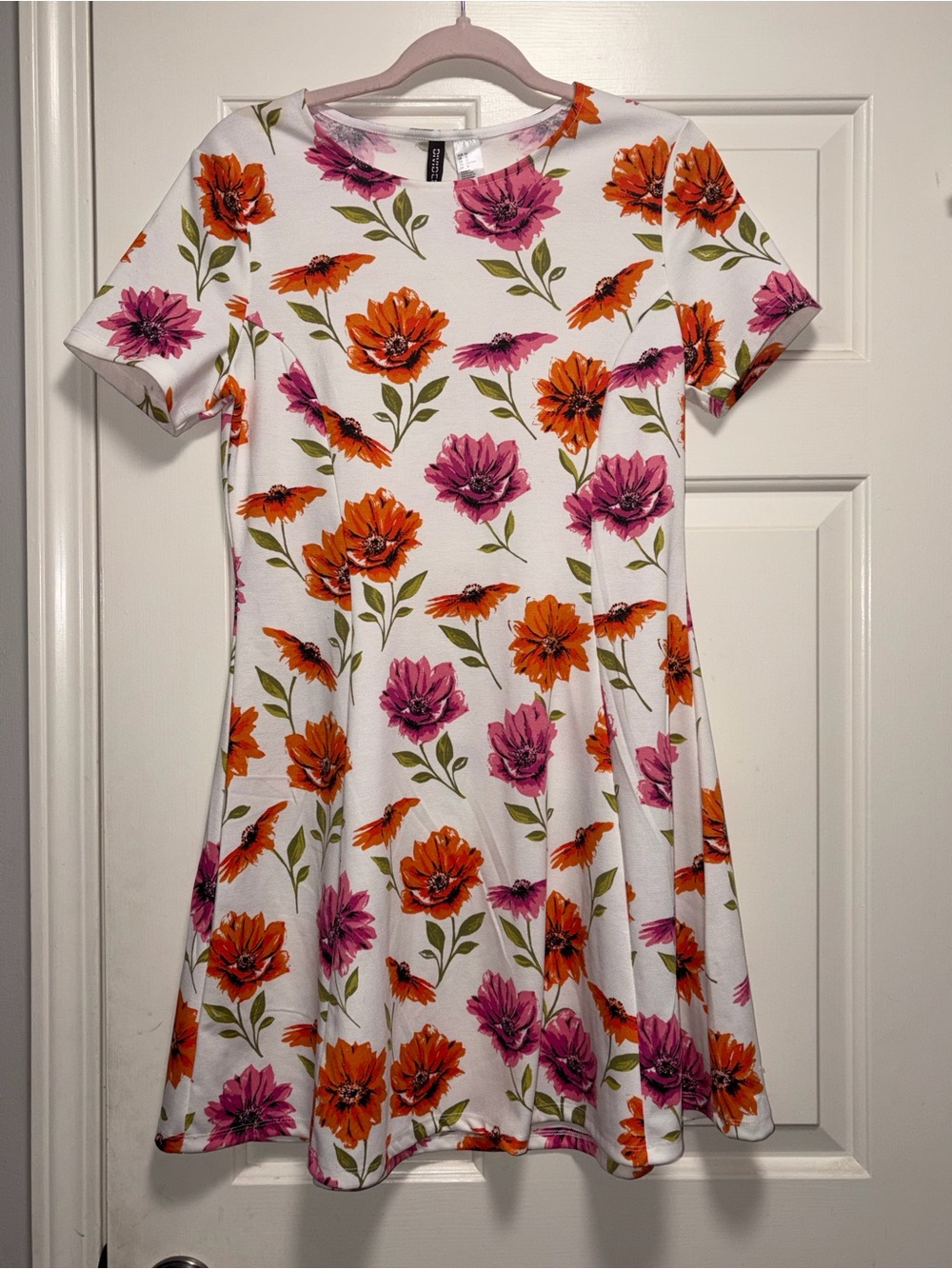 Divided White Dress with Pink Floral Accents
